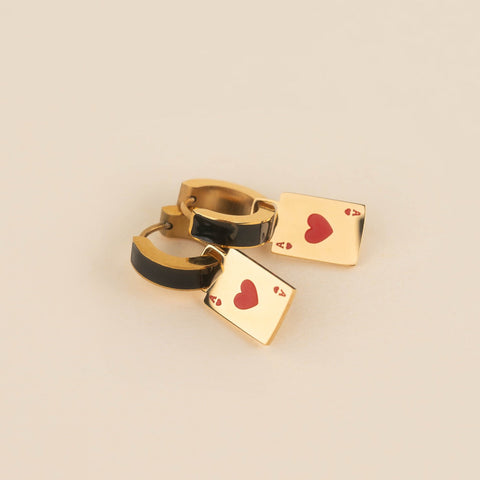 Ace of Hearts Chunky Huggie Hoop Charms