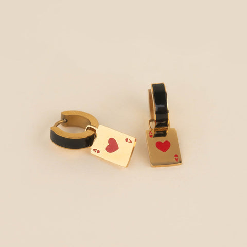Ace of Hearts Chunky Huggie Hoop Charms