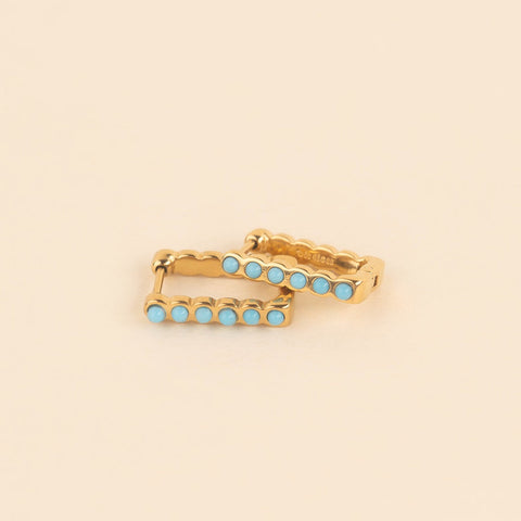 Turquoise Rectangle Huggie Hoop Earrings