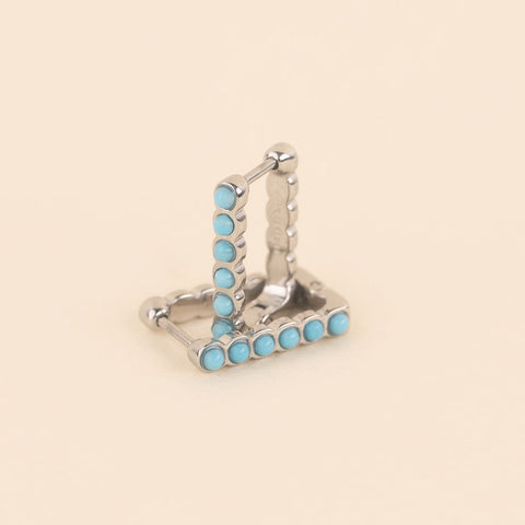 Turquoise Rectangle Huggie Hoop Earrings
