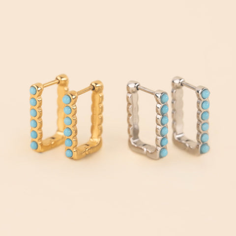 Turquoise Rectangle Huggie Hoop Earrings