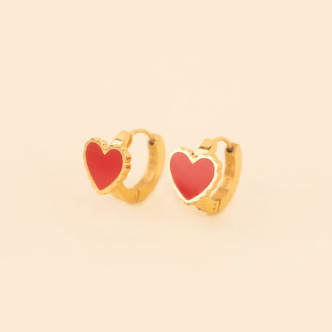 Red Heart 3D Huggie Hoop Earrings