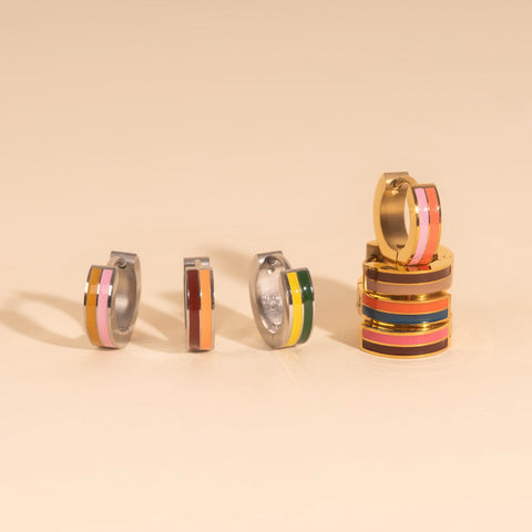 Striped Chunky Huggie Hoop Earrings