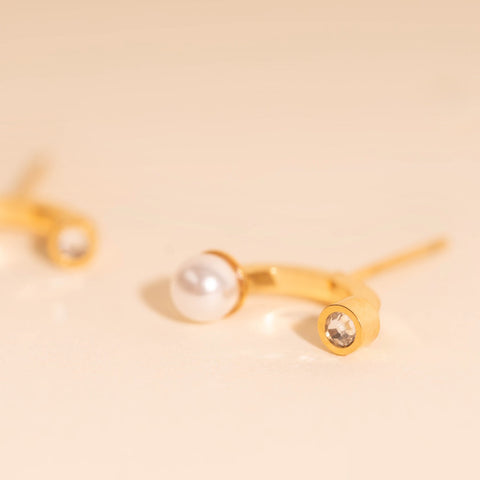 Arc and Pearl Stud Earrings