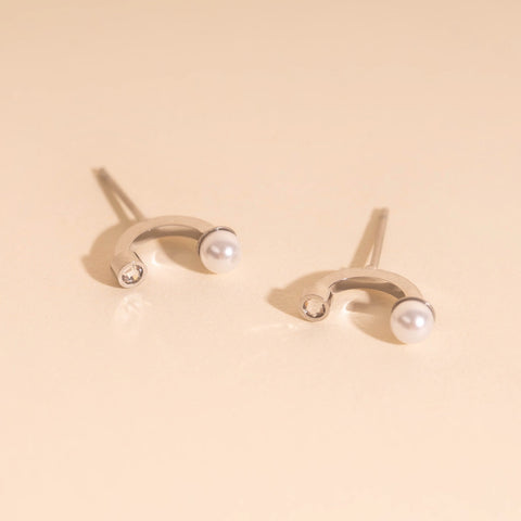 Arc and Pearl Stud Earrings