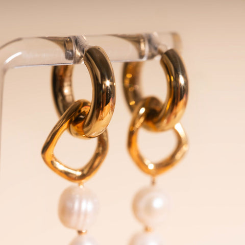 Ripple Pearl Huggie Hoop Charms