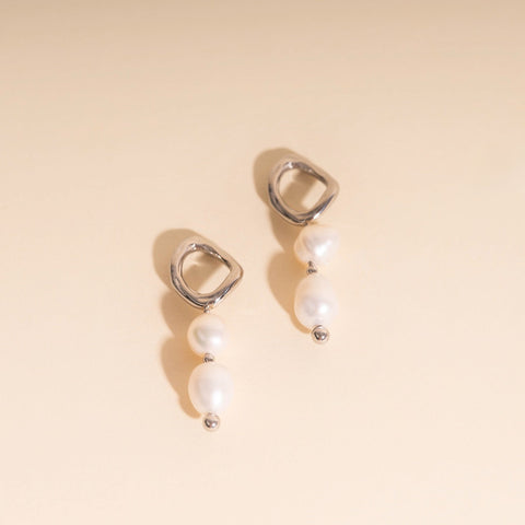 Ripple Pearl Huggie Hoop Charms