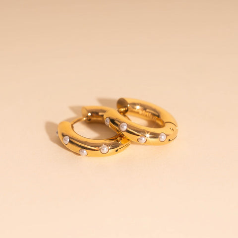 Pearl Chunky Rounded Huggie Hoop Earrings