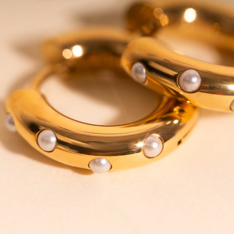 Pearl Chunky Rounded Huggie Hoop Earrings