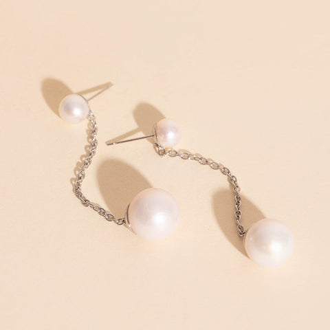 Pearl Line Stud Earrings