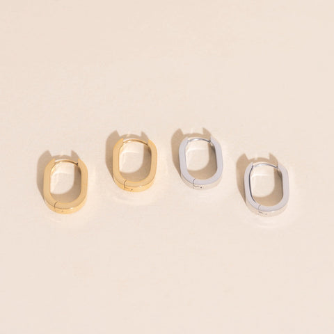 Smooth Oblong Huggie Hoop Earrings