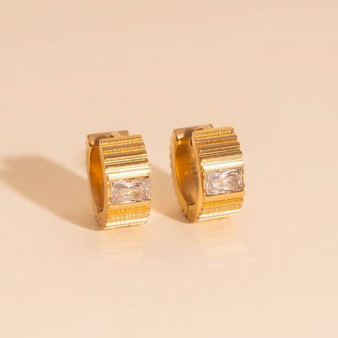 Textured Crystal Super Chunky Huggie Hoop Earrings