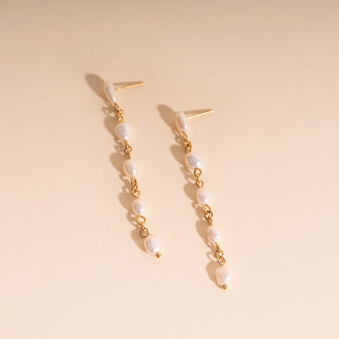 Pearl Dangle Chain Stud Earrings