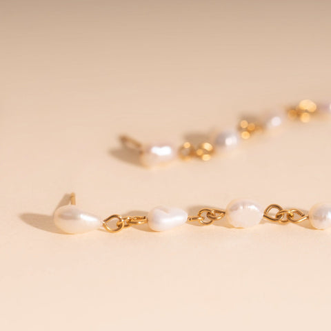 Pearl Dangle Chain Stud Earrings