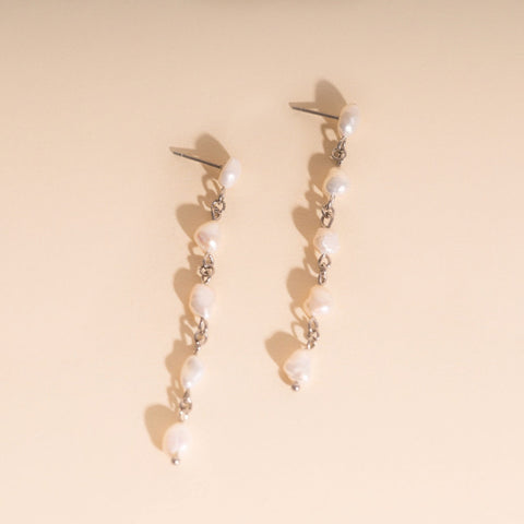 Pearl Dangle Chain Stud Earrings