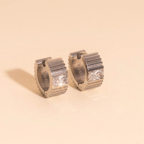 Textured Crystal Super Chunky Huggie Hoop Earrings