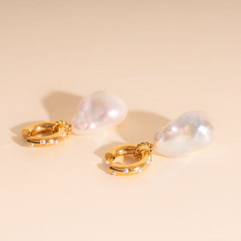 Jumbo Baroque Natural Pearl Huggie Hoop Charms