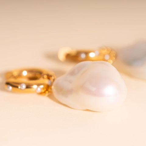 Jumbo Baroque Natural Pearl Huggie Hoop Charms