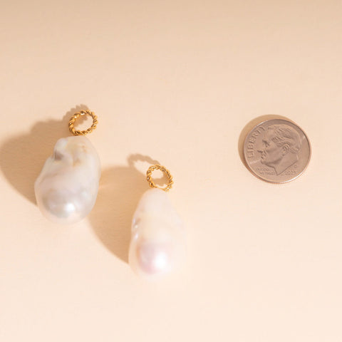 Jumbo Baroque Natural Pearl Huggie Hoop Charms