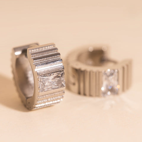 Textured Crystal Super Chunky Huggie Hoop Earrings