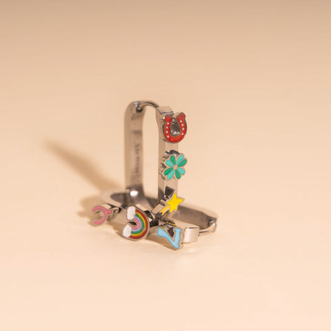 Lucky Oblong 3D Huggie Hoop Earrings