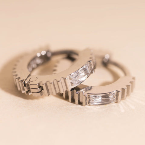 Crystal Textured Tiny Huggie Hoop Earrings