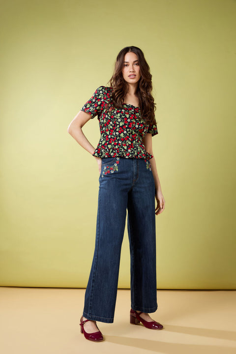 Raspberry Embroidered Jean