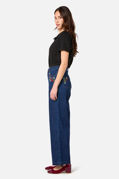 Raspberry Embroidered Jean