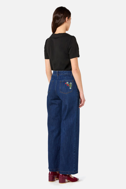 Raspberry Embroidered Jean