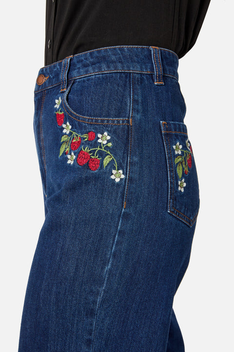 Raspberry Embroidered Jean