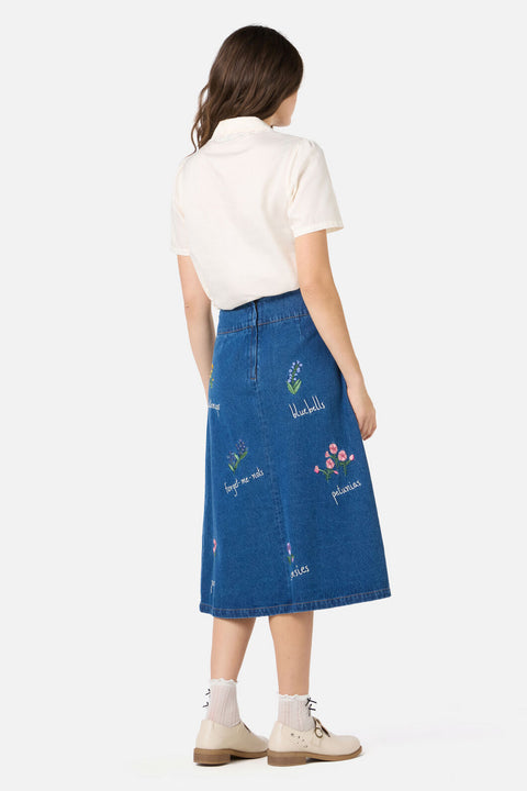 Flower Patch Emb Denim Skirt