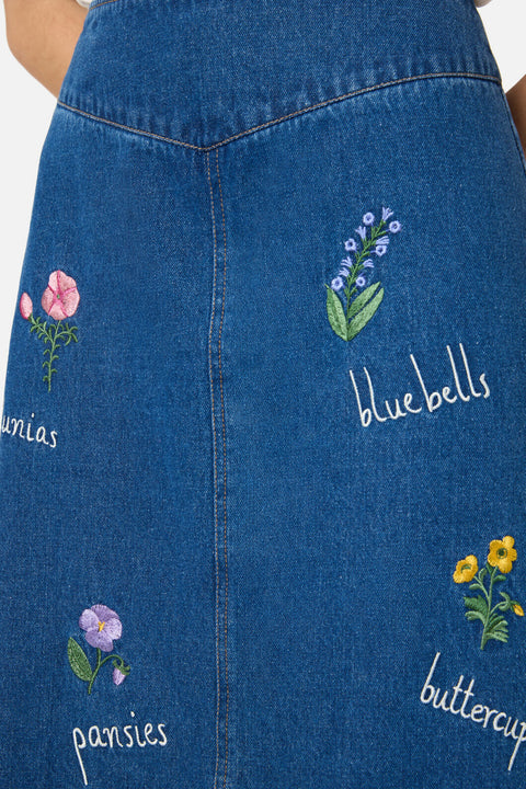Flower Patch Emb Denim Skirt