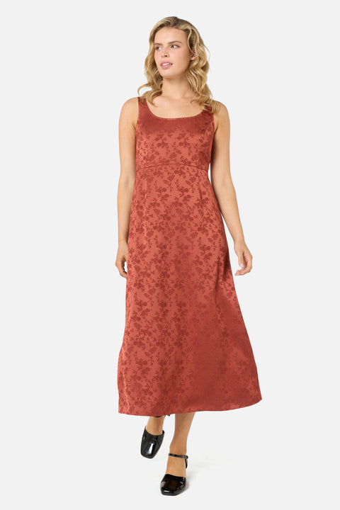 Roma Satin Embossed Midi Dress