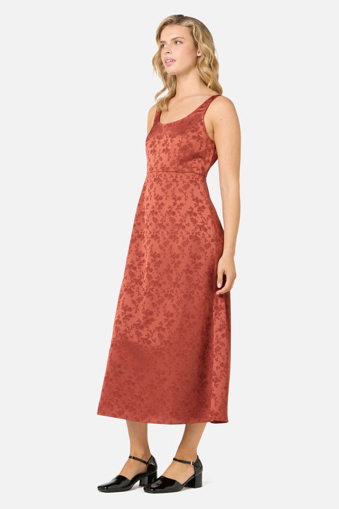 Roma Satin Embossed Midi Dress