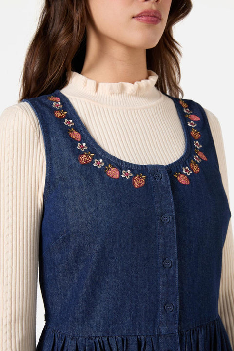 Rabbit Embroidered Denim Dress