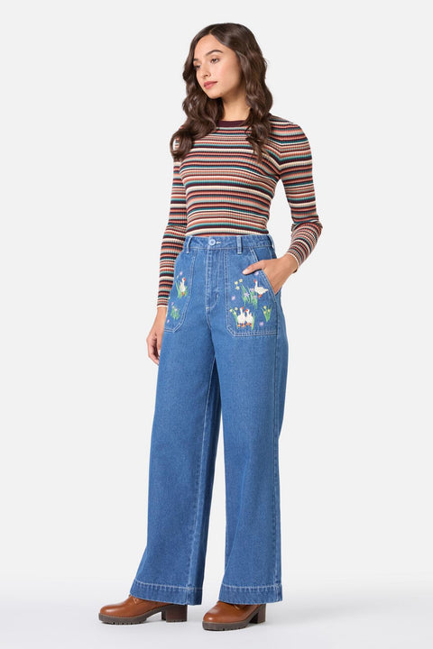 Goose Embroidered Denim Jean