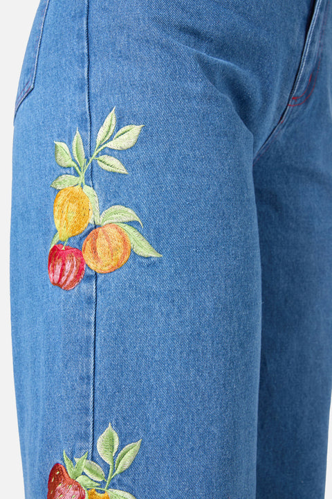 Fruit Embroidered Denim Jean