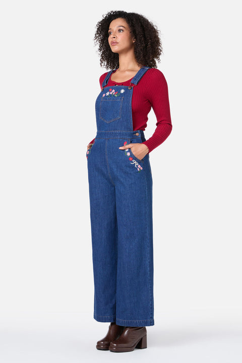 Flower Bow Embroidered Overall