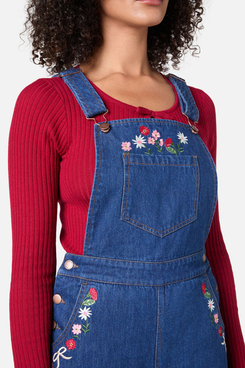 Flower Bow Embroidered Overall
