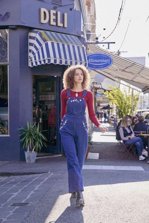 Flower Bow Embroidered Overall