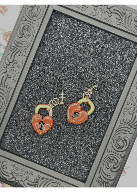 Tattoo Love Heart Padlock Earrings