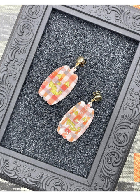 Salem Plaid Pumpkin Dangle Earrings
