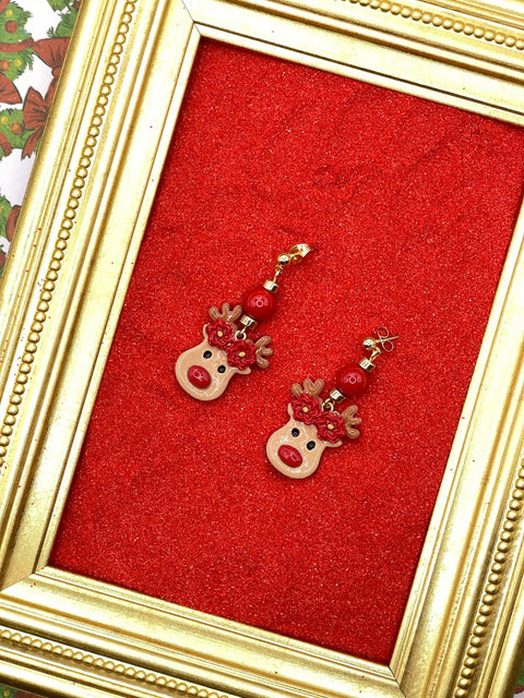 Flower Crown Reindeer Earrings