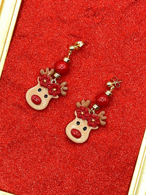 Flower Crown Reindeer Earrings