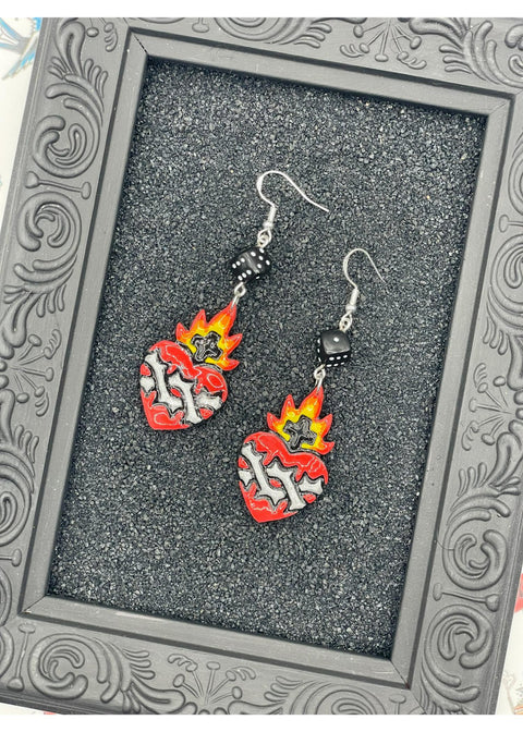 Tattoo Love Sacred Heart Barbed Wire Earrings
