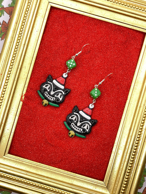 Retro Santa Cat Dangle Earrings