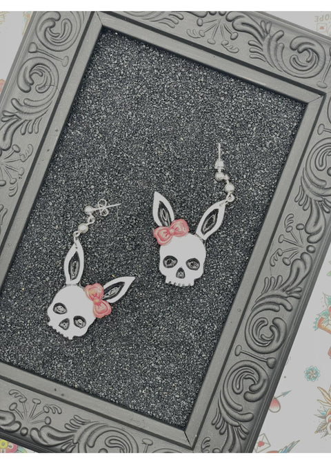 Tattoo Love Skull Bunny Earrings