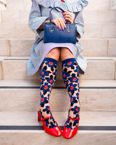 Bold Blue Sheer Knee High Sock