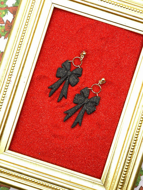 Black Sparkle Bow Earrings