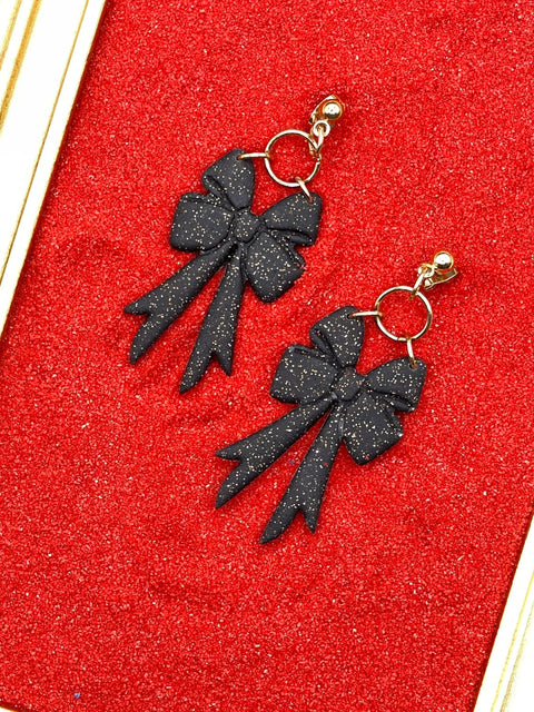 Black Sparkle Bow Earrings